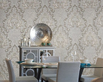 Victorian Wallpaper Persian Damask mocha taupe brass gold Metallic textured 3D