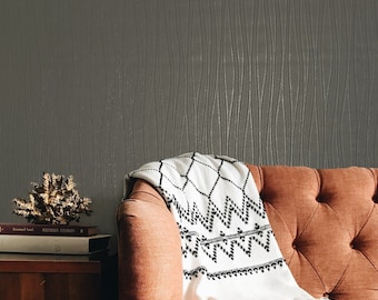 Linee ondulate moderne grigio talpa scuro Carta da parati strutturata imitazione ecopelle 3D