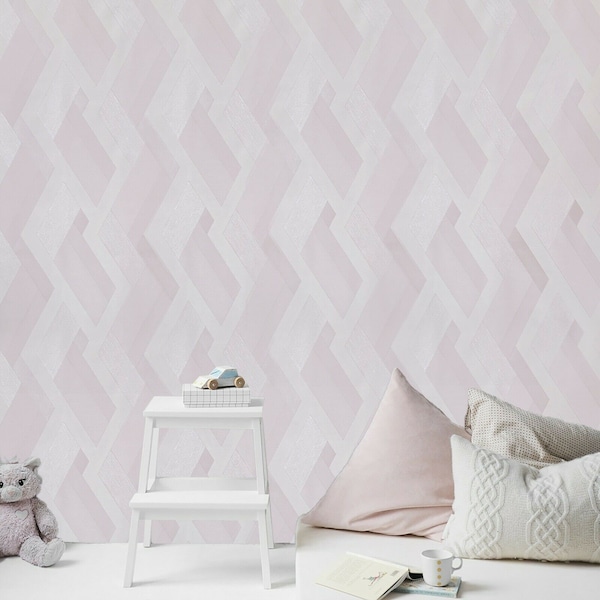 Textured pastel pink cream pearl off white abstract stripe wallpaper 3D Illusion