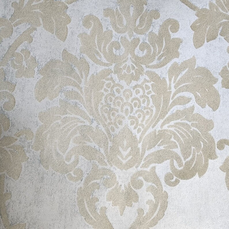 Beige Flocking Wallpaper Flocking Rustic Beige Flocked Vintage Damask Velvet ...