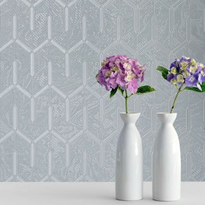 Gray silver metallic faux carbon textured Wallpaper Modern Geometric lines 3D