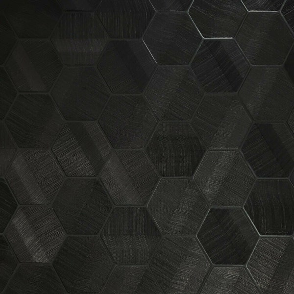 Contemporary Modern Italian Hexagon Feature Black textured faux sisal grasscloth texture Wallpaper 3D Geometric wall coverings Z44801