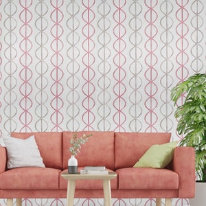 White gray pink banning striped trellis geometric wave lines modern Wallpaper 3D