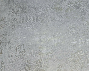 Contemporary Worn damask pattern Gold Gray metallic faux plaster textured Wallpaper modern wallcoverings