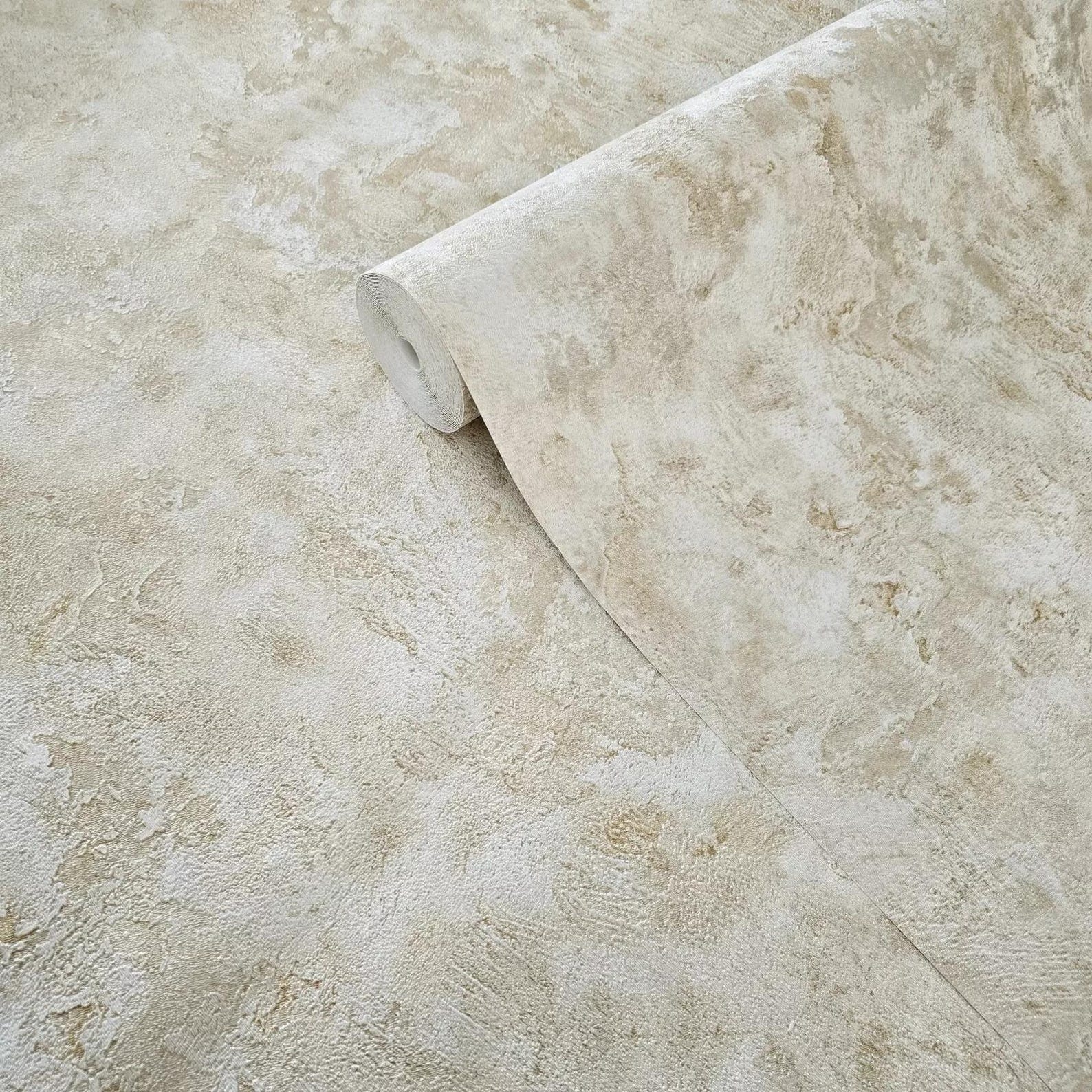 Ivory Beige Cream Brass Gold Metallic Faux Plaster Distressed Textured ...
