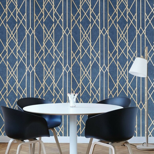 Geometric Wallpaper Navy Etsy