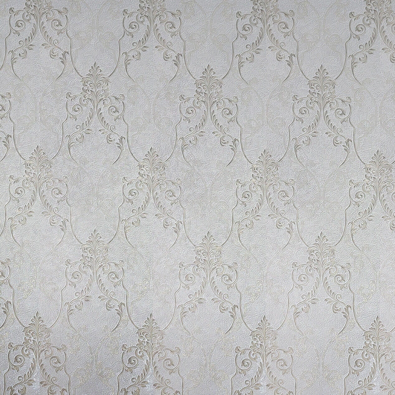 Ivory off White Brass Gold Metallic Victorian Damask Textured Wallpaper ...