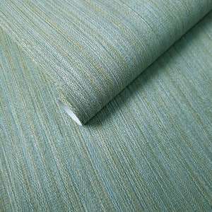 Plain Blue Green Brown Modern faux fabric Textured vertical Lines Wallpaper roll