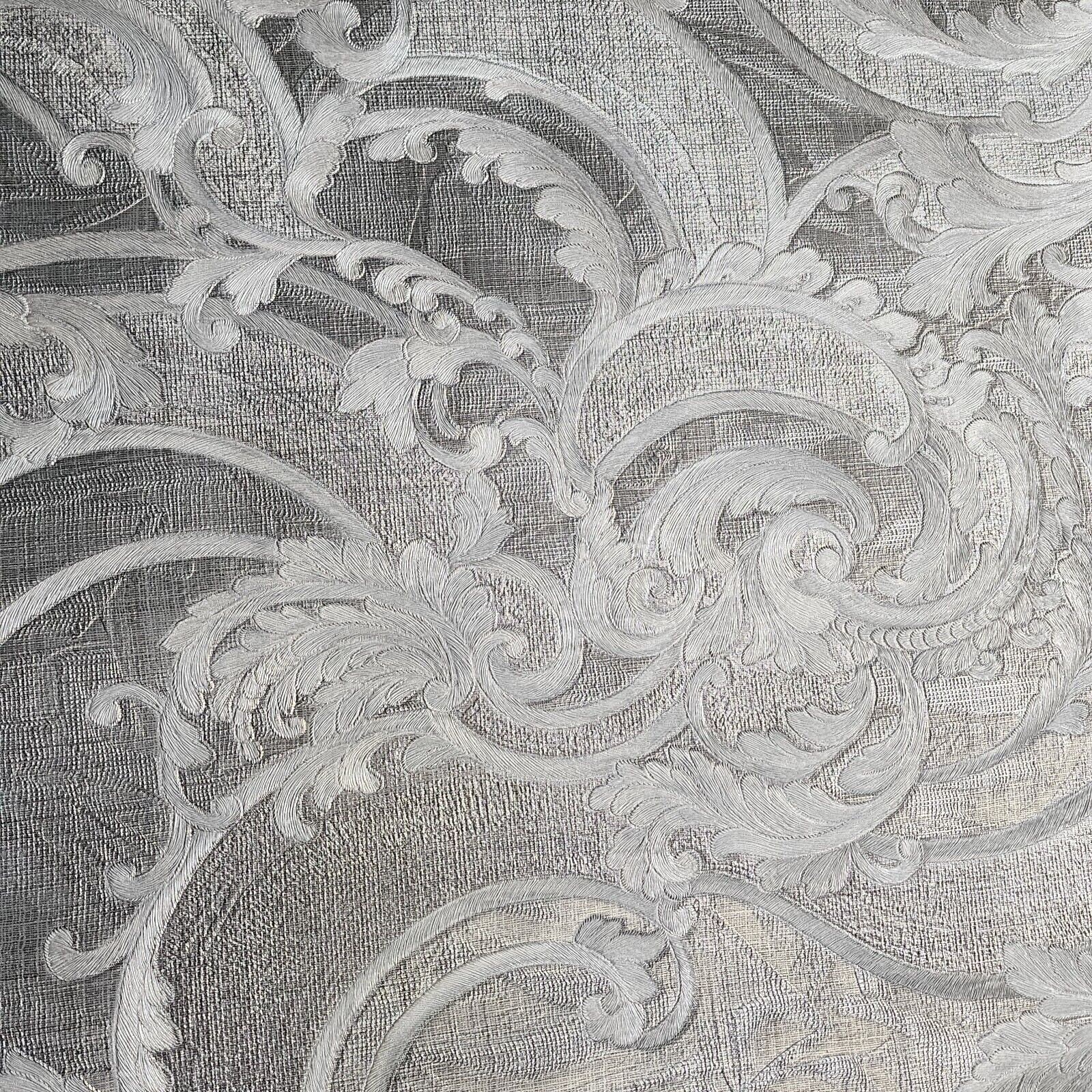 Victorian Wavy Damask Gray Silver Gold Metallic Textured Faux Fabric ...
