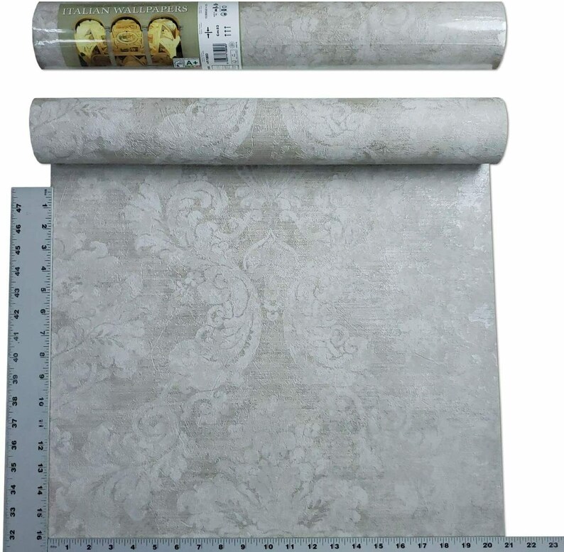 Victorian Taupe Gray Metallic off White Damask Plaster Textured ...