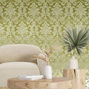 Egerton Yellow foil gold metallic Acanthus Leaves damask Victorian wallpaper 3D