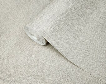 Modern neutral grayish off white plain faux sisal grasscloth textured wallpaper