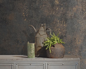 Distressed paint gray rose gold metallic faux concrete plaster texture wallpaper