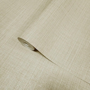 Yellow goldish Cream faux grass sackcloth fabric textured plain modern wallpaper