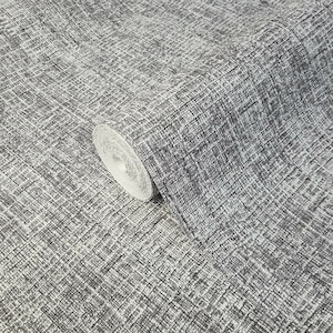 Black White Gray faux Woven fabric textured lines plain modern wallpaper roll 3D
