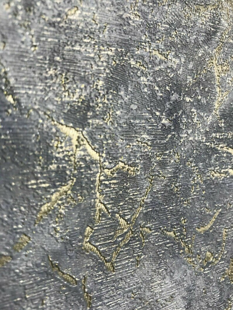 Wallpaper Blue Gray Silver Gold Metallic Cracks Plain Textured Etsy