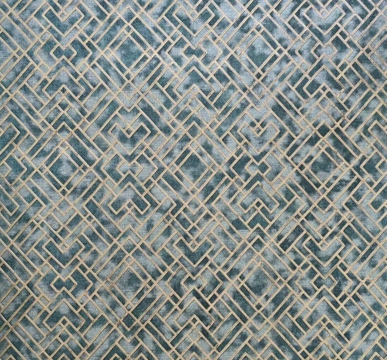 Buy Geometric Green Gold Metallic Lines Faux Tile Textured Embossed