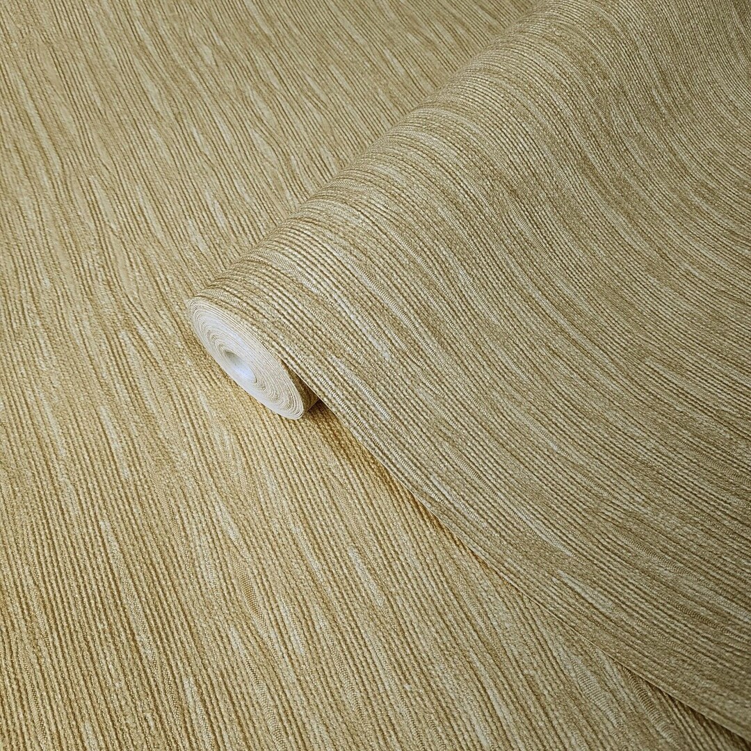 Embossed Modern Wallpaper Yellow Faux Fabric Plain Stria Thread Lines ...