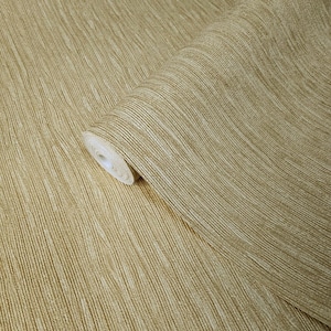 Embossed Modern Wallpaper yellow faux fabric plain stria thread lines textured