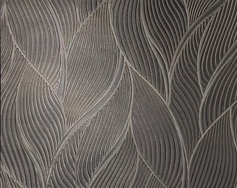 Embossed bronze metallic faux fabric wave lines textured contemporary wallpaper
