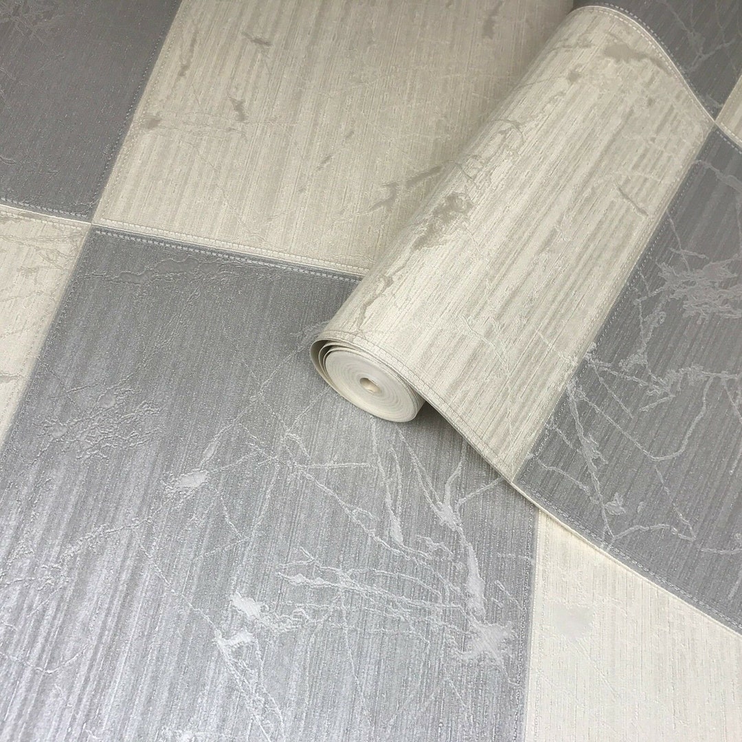 Wallpaper White Gray Silver Metallic Modern Textured Faux Metal Large