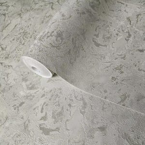Taupe gray tan embossed faux marble plaster textured contemporary Wallpaper roll