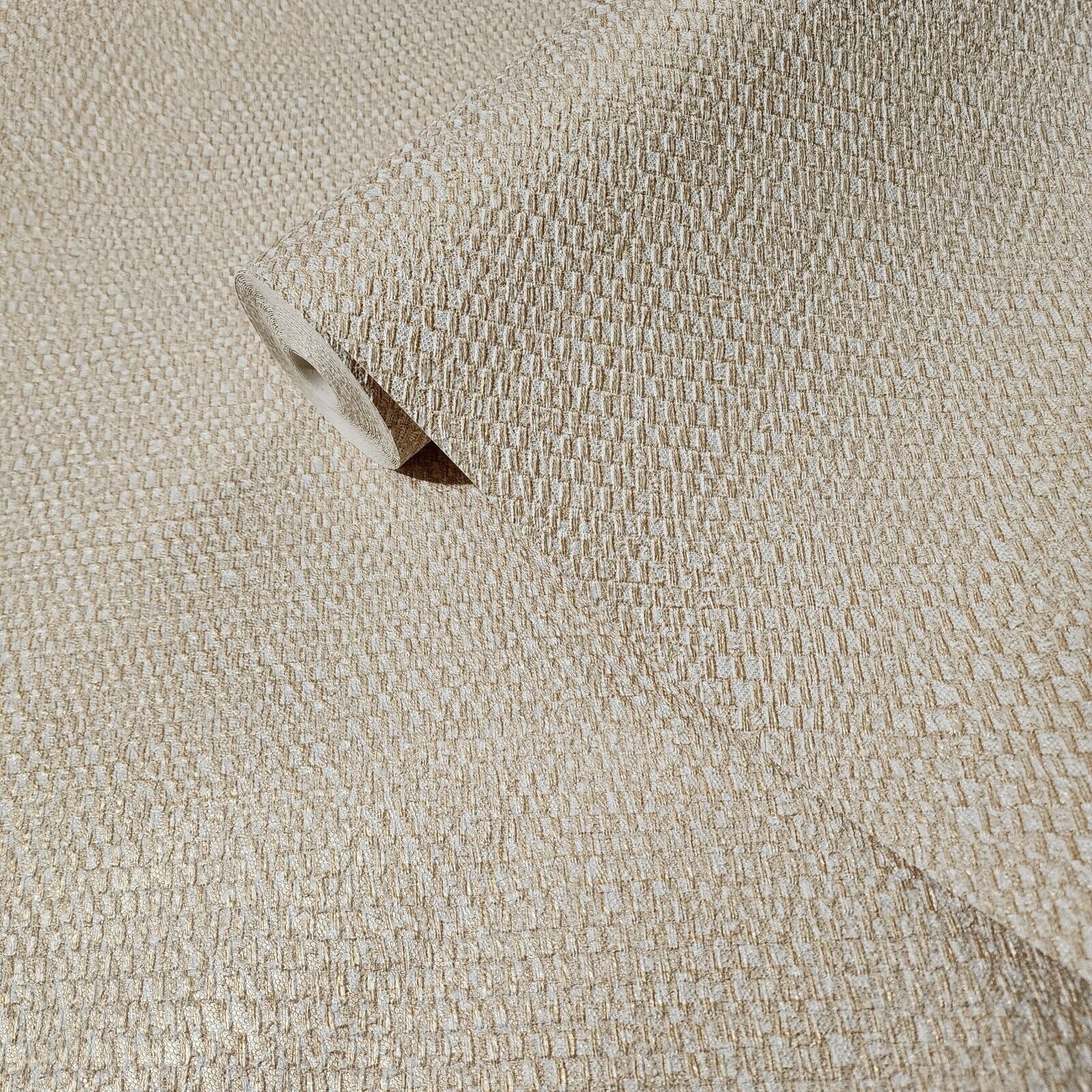 Modern Ivory off White Gold Metallic Faux Woven Fabric Textured ...