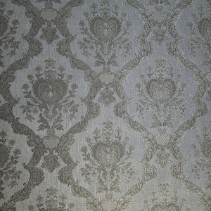 Embossed gray silver bronze brass metallic textured Victorian damask Wallpaper
