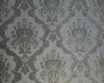 Embossed gray silver bronze brass metallic textured Victorian damask Wallpaper