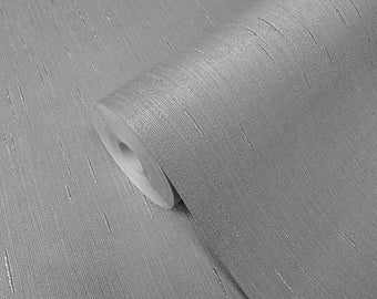 Modern Gray Silver metallic faux fabric textured stria lines texture Wallpaper