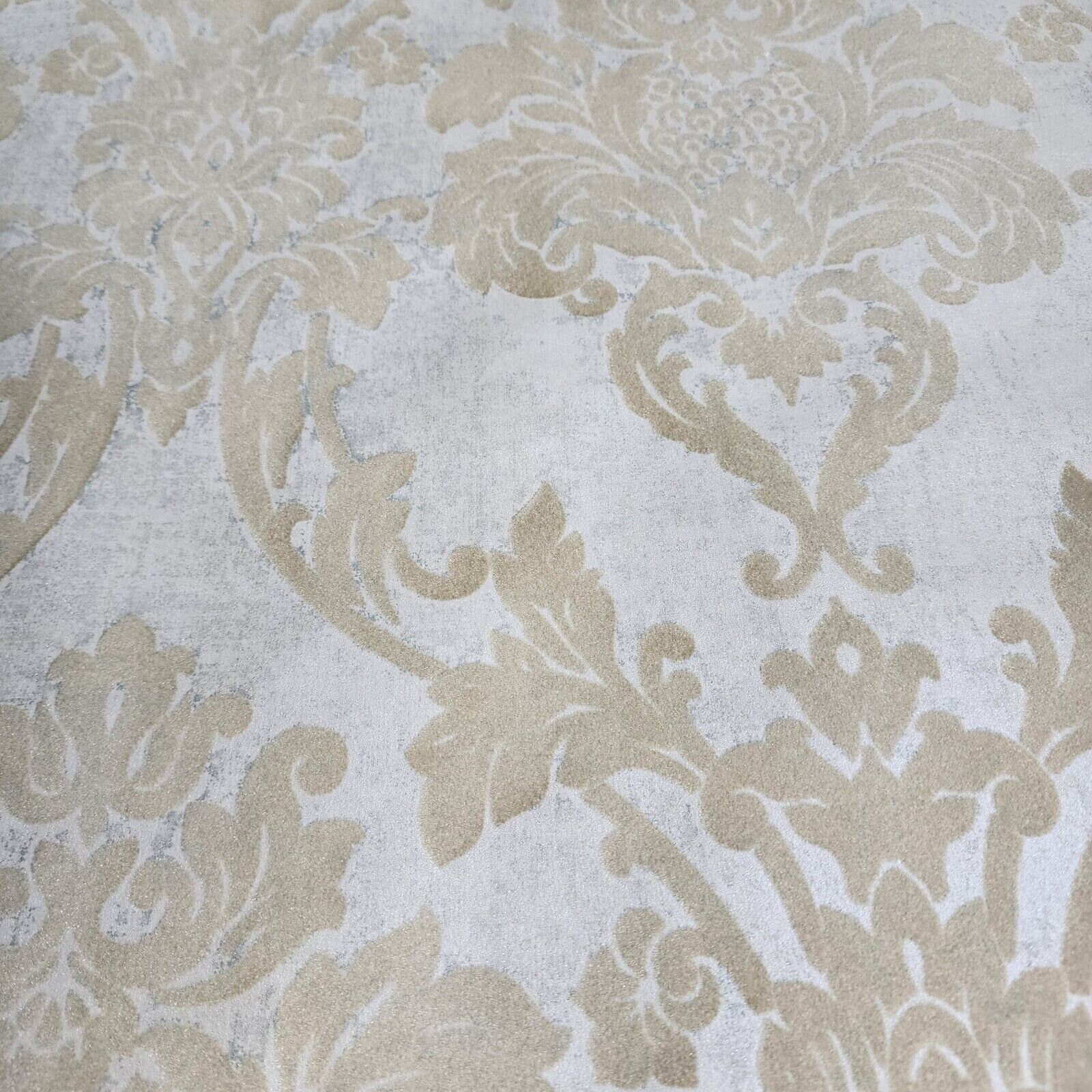 Beige Flocking Wallpaper Flocking Rustic Beige Flocked Vintage Damask Velvet ...