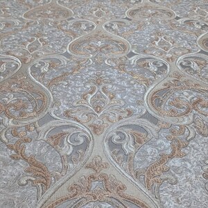 Victorian Dark Gray Bronze Gold Metallic Ogee Damask Textured Wallpaper ...