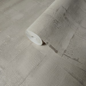 Wallpaper cream gold brass metallic textured faux grasscloth lines on plaster 3D