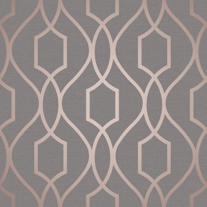 Contemporary Geometric lines modern wallpaper gray rose gold metallic trellis 3D