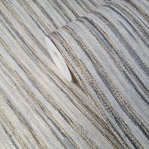 Wallpaper beige gray gold metallic Textured plain vertical lines faux fabric 3D
