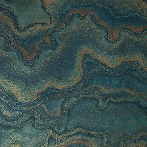 May include: Abstract teal and gold marbled background with a textured surface.