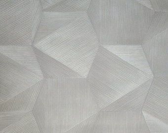 Taupe Gray Tan gold hexagon triangles fabric line textured wallpaper 3D illusion