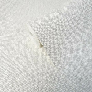Contemporary Modern white plain faux fabric vinyl non woven textured Wallpaper
