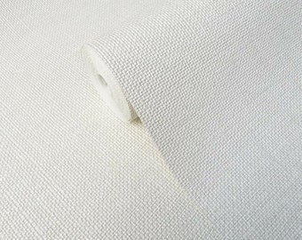 Contemporary Modern white plain faux fabric vinyl non woven textured Wallpaper