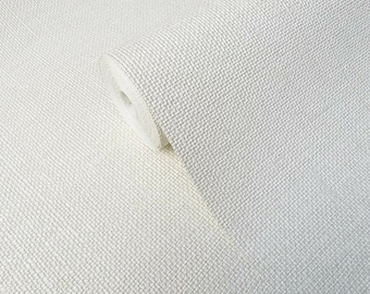 Contemporary Modern white plain faux fabric vinyl non woven textured Wallpaper