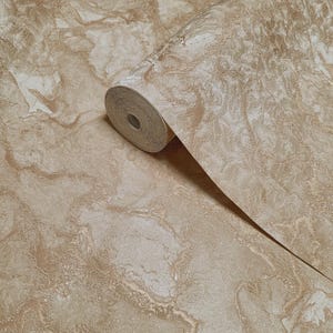 Modern buff Beige Tan rose gold metallic faux cracked plaster textured Wallpaper