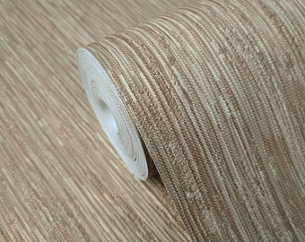 Brass bronze gold metallic stria lines faux fabric textured plain wallpaper roll