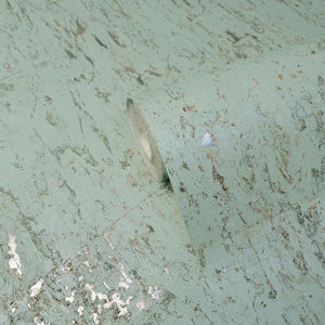 Real natural cork Wallpaper mint green silver metallic textured wallcoverings