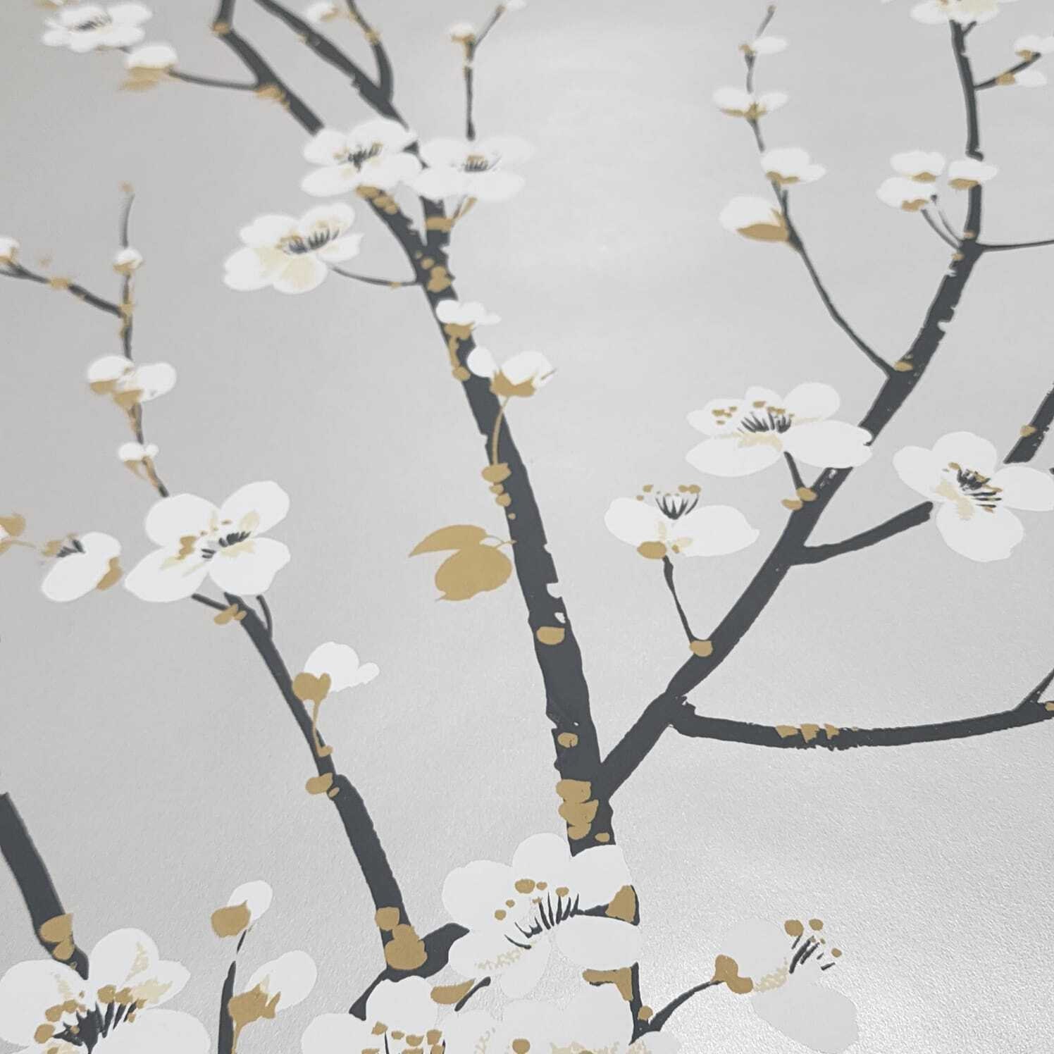 Monterey Silver Metallic Mist Floral Gray Trees Branches White