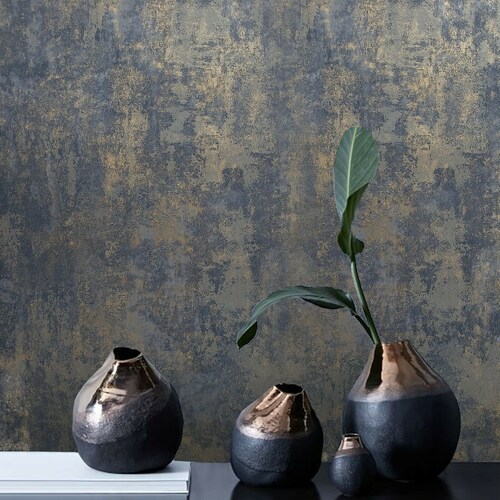 Modern Wallpaper Rustic Navy Blue Gray Gold Plain Textured - Etsy Modern Wallpaper Rustic Navy Blue Gray Gold Plain Textured - Etsy