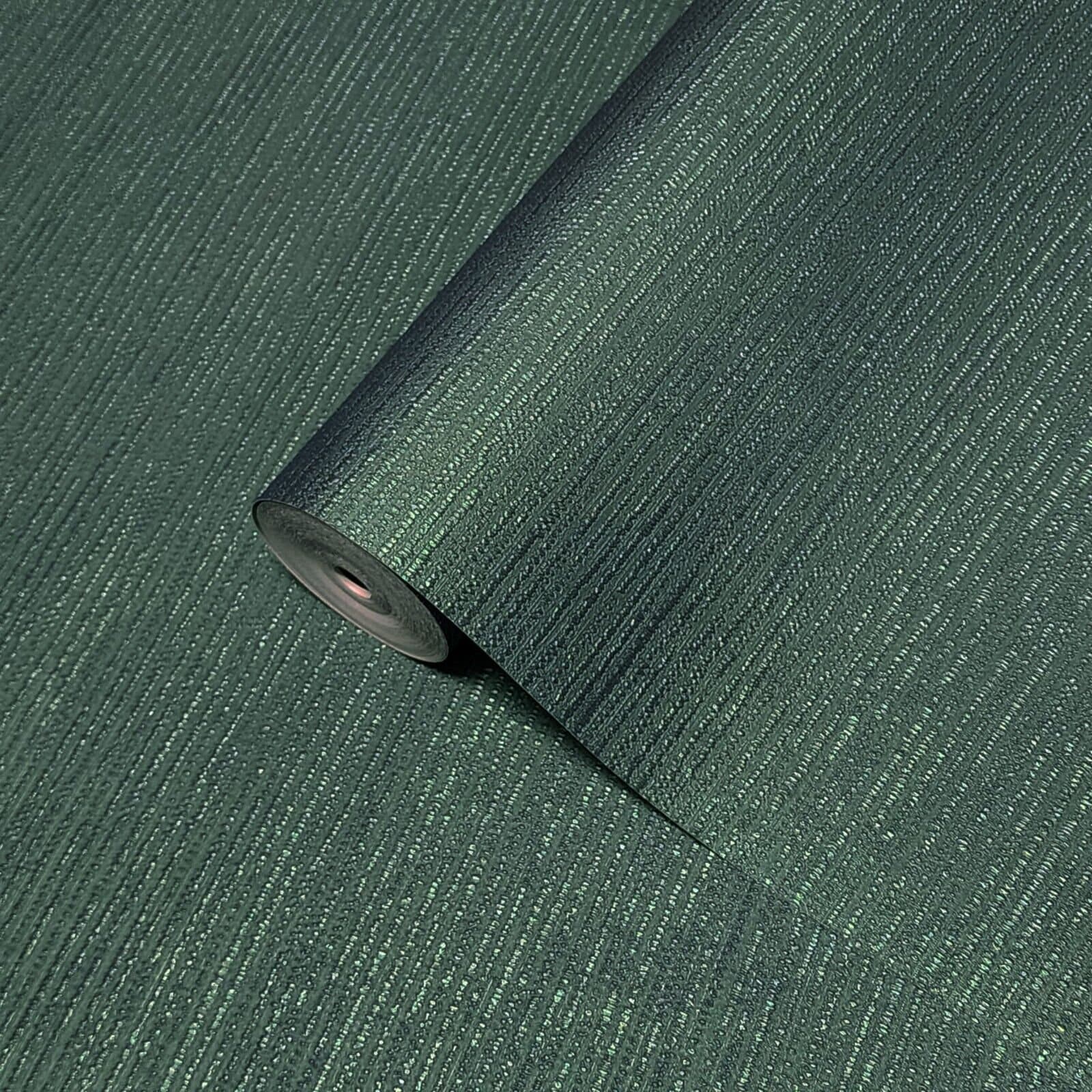 Emerald dark green plain faux fabric horizontal lines textured Modern Wallpaper