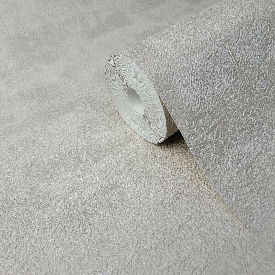 Textured Plain Wallpaper Rolls Cream off White Faux Concrete Plaster ...