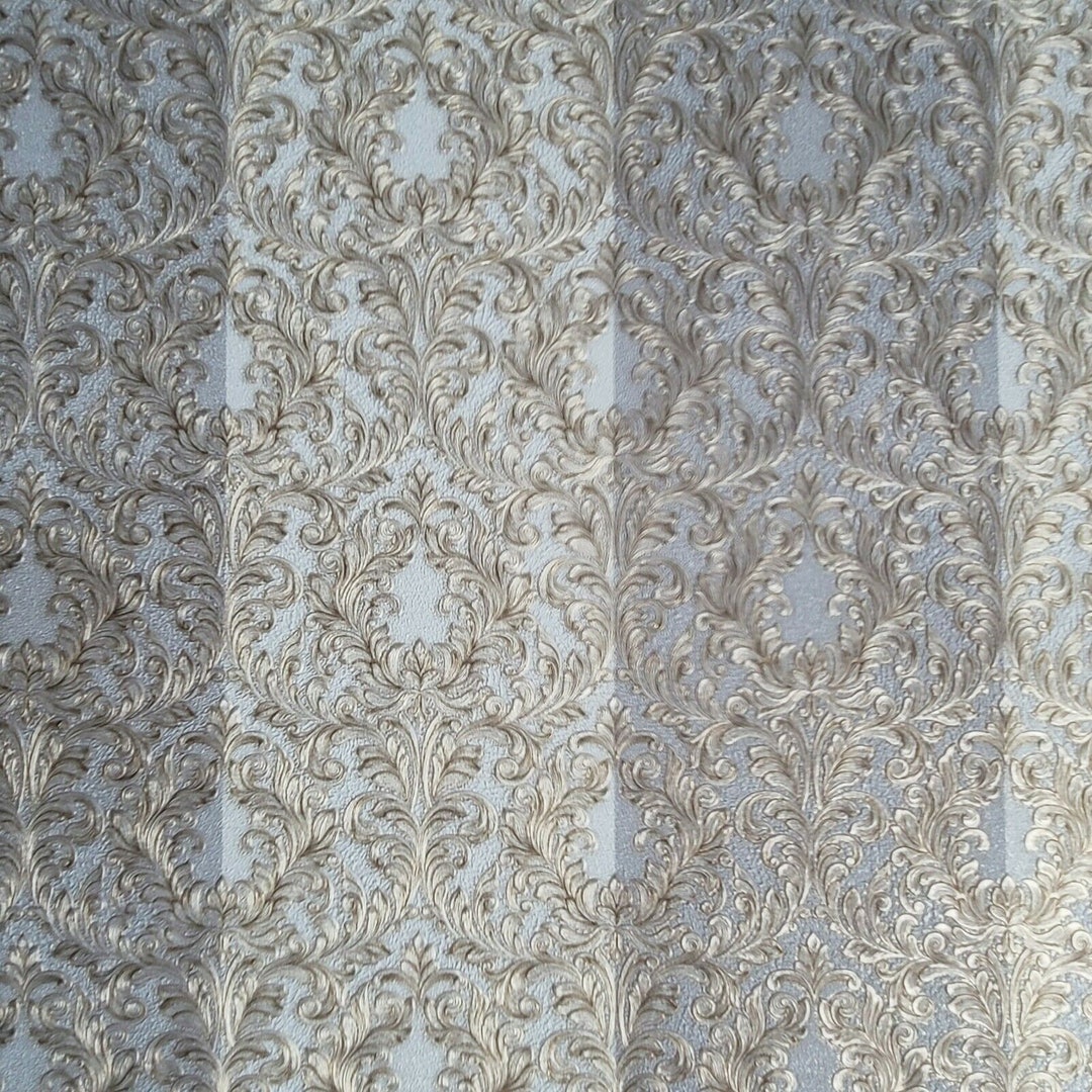 Wallpaper Striped Victorian Damask Gray Bronze Gold Metallic Stripes ...