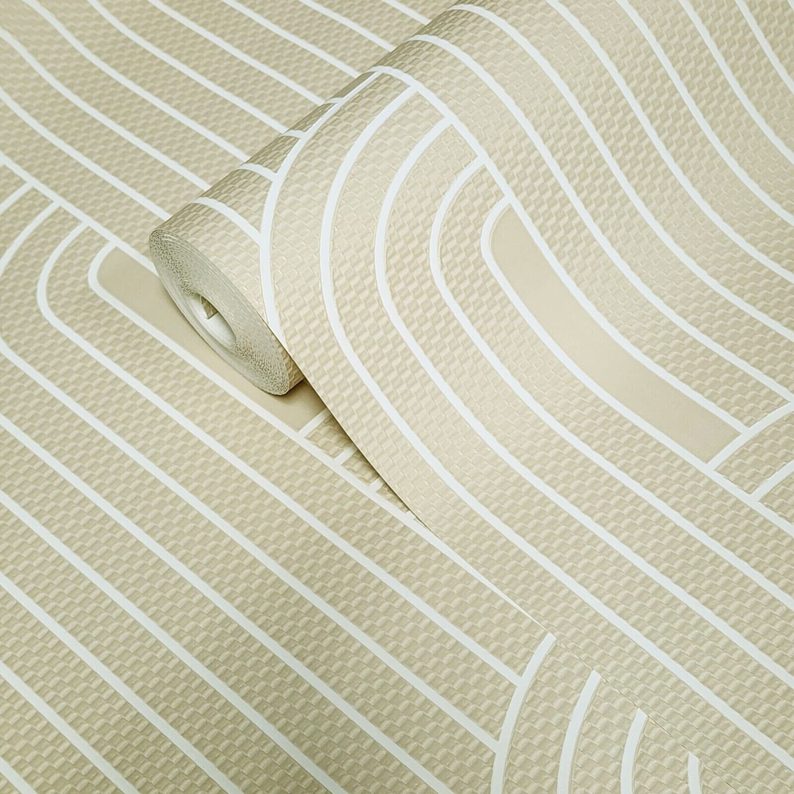 Textured Beige Gold Metallic White Art Deco Lines Faux Fabric Modern ...