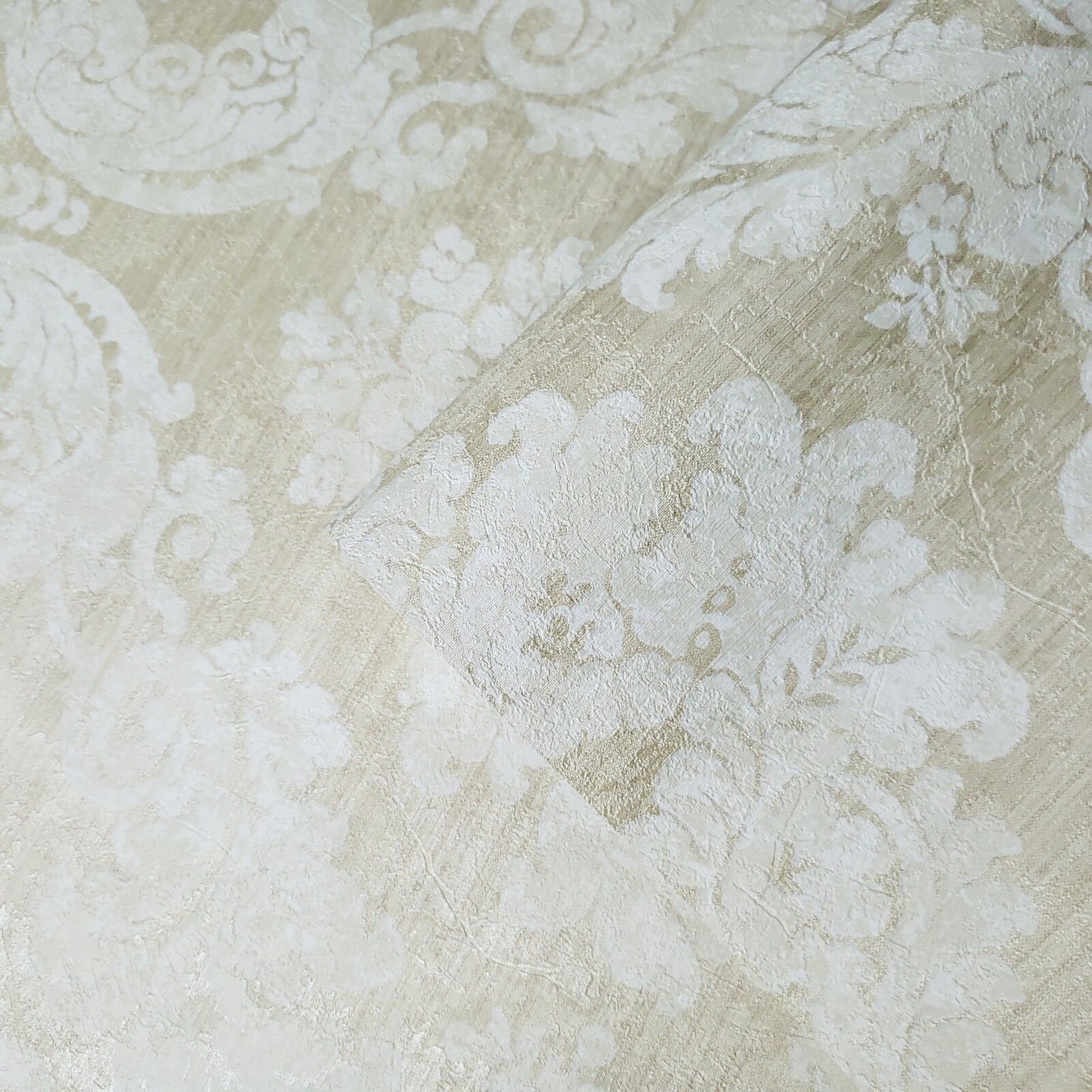 Victorian Wallpaper Brass Gold Metallic off White Beige Damask - Etsy